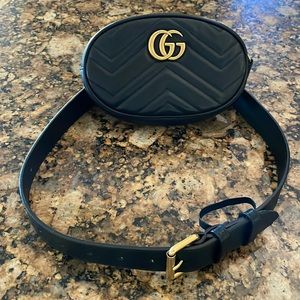 Gucci Black Quilted GG Marmont Mini Belt Bag with Gold Hardware